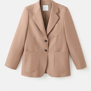 MANGO - Wool-blend suit blazer with pockets medium brown - L - Woman